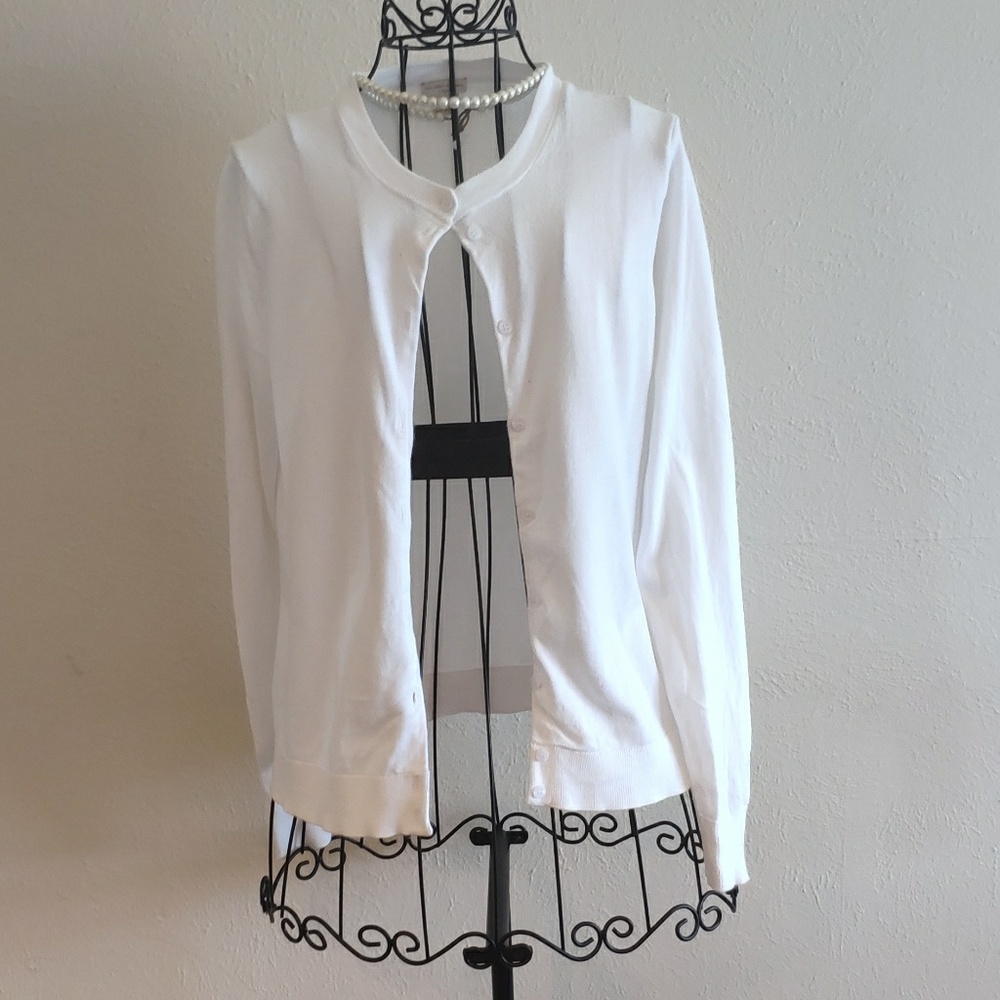 Classic Women's White Button-Front Sweater Cardigan
